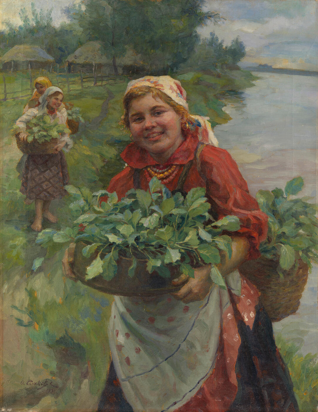 Girls Carrying Vegetables