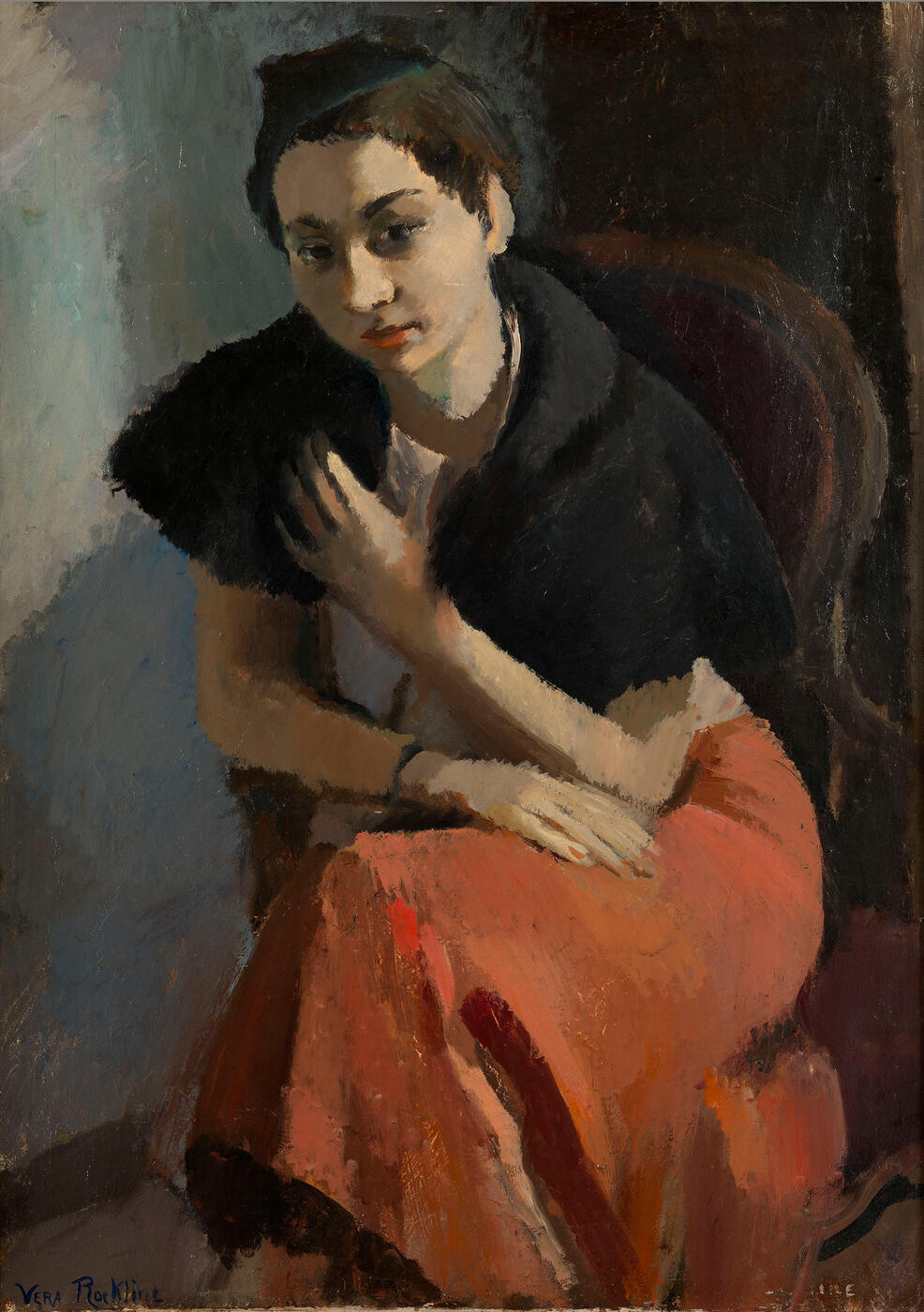 Woman in a Pink Dress and Black Fur