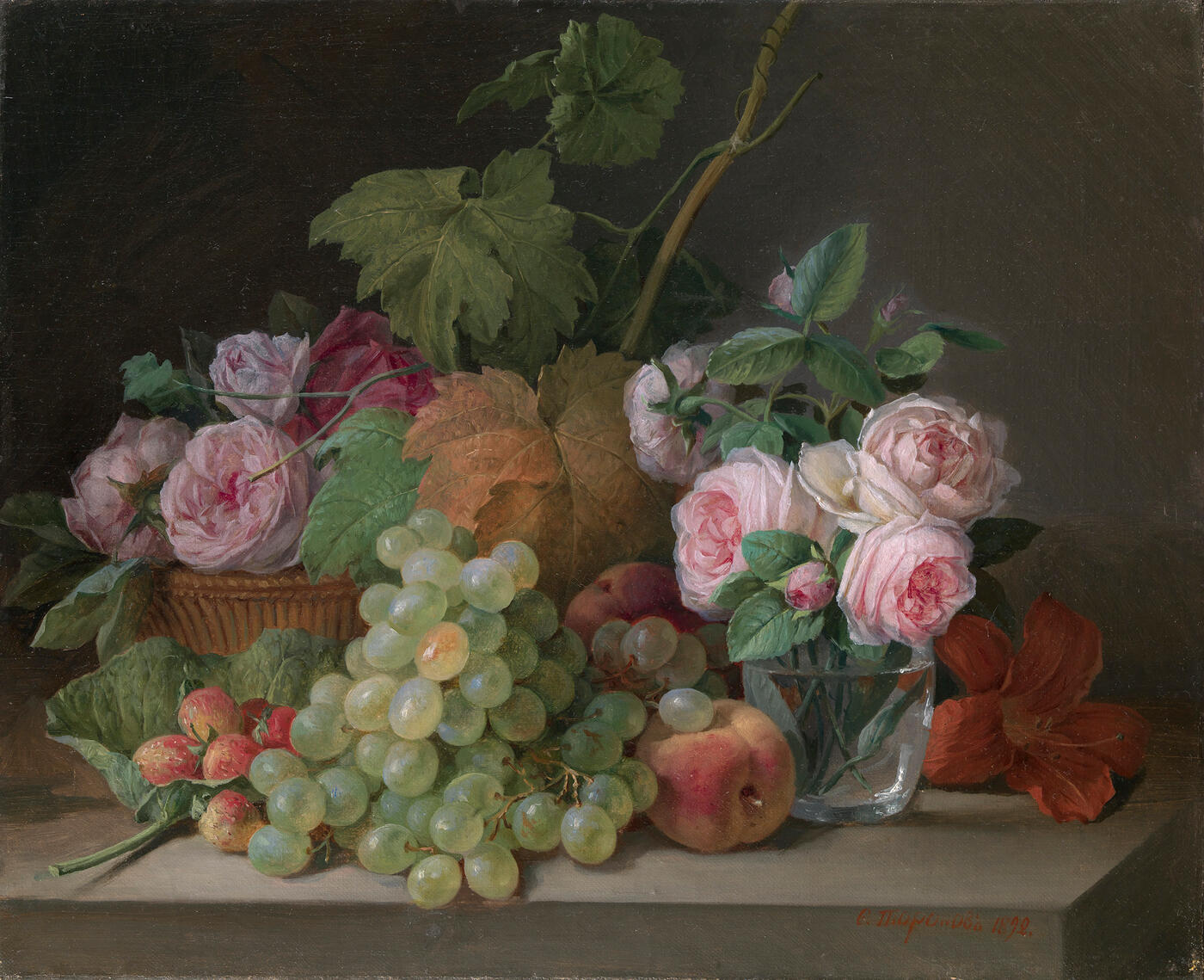 Still Life with Grapes and Roses