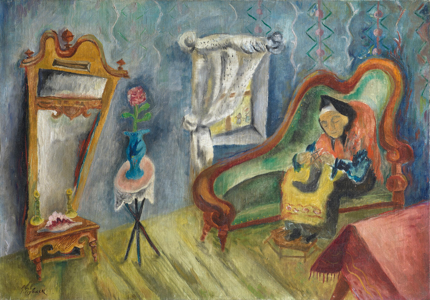 Interior with Woman Knitting