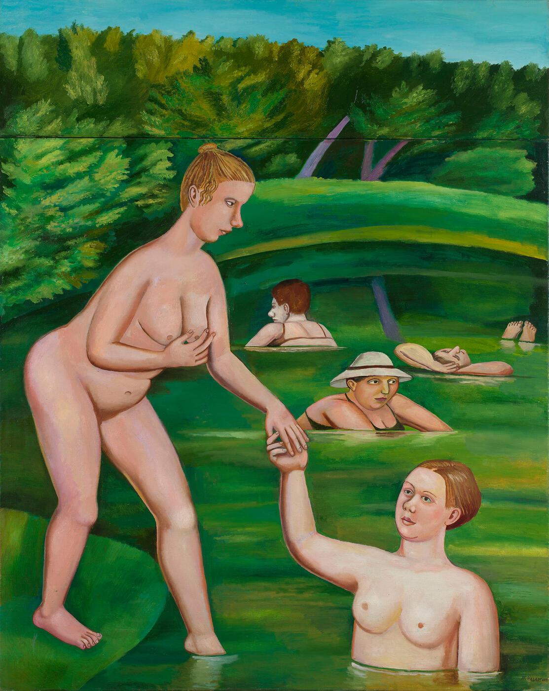 Bathers on the Village Pond, two-part work