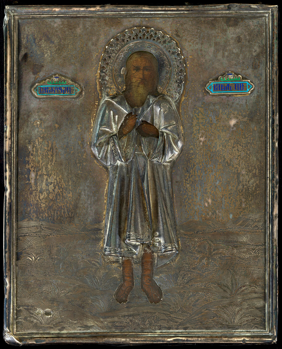 An Icon of the Prophet Elijah in Silver Oklad with Enamel Inscriptions