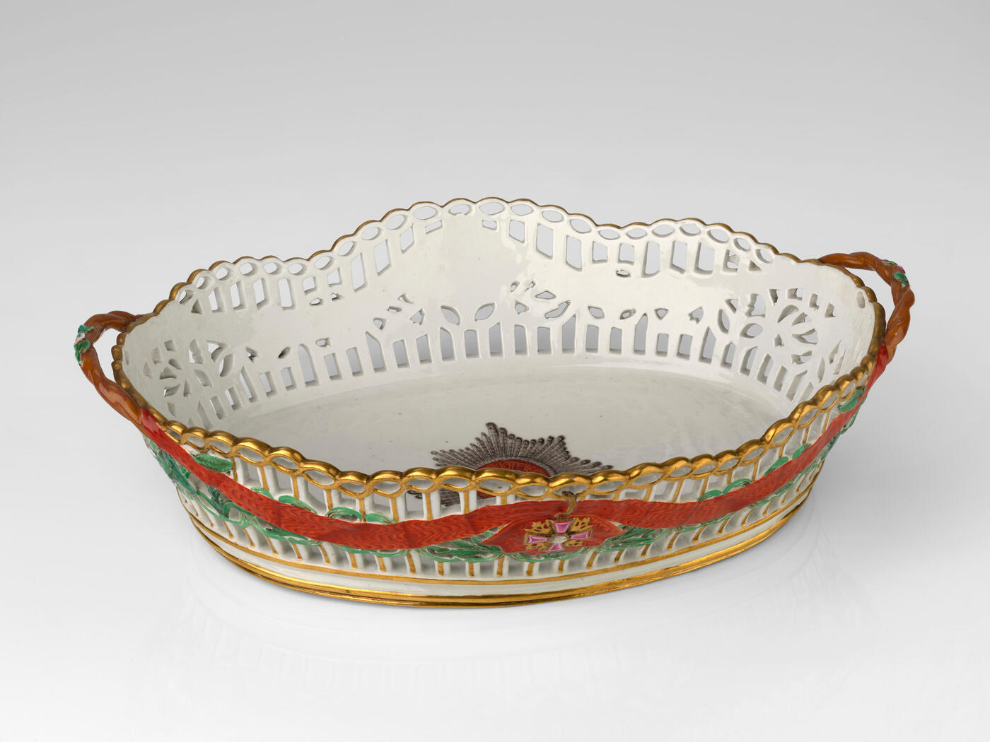 A Large Porcelain Basket from the Imperial Order of St Alexander Nevsky Service