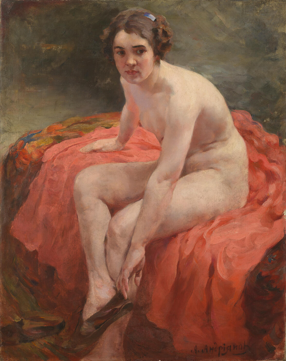 Seated Nude on a Red Drape