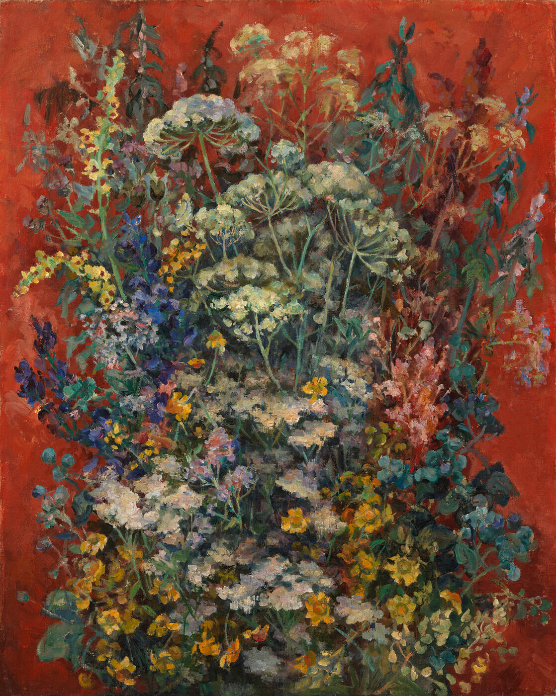 Bouquet of Flowers on a Red Background