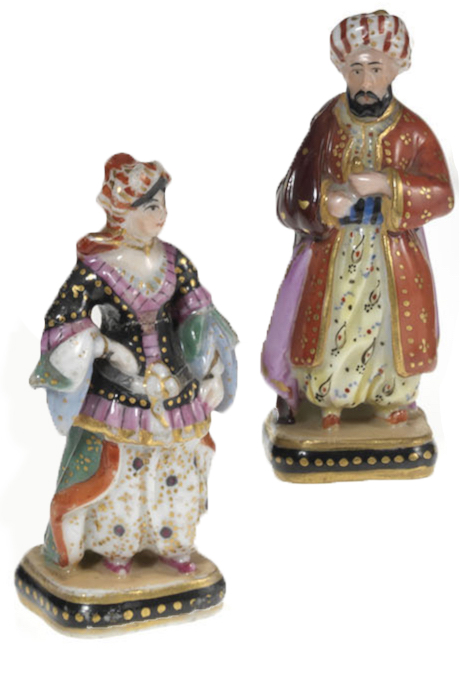 Two Russian Miniature Porcelain Figurines of an Ottoman Couple