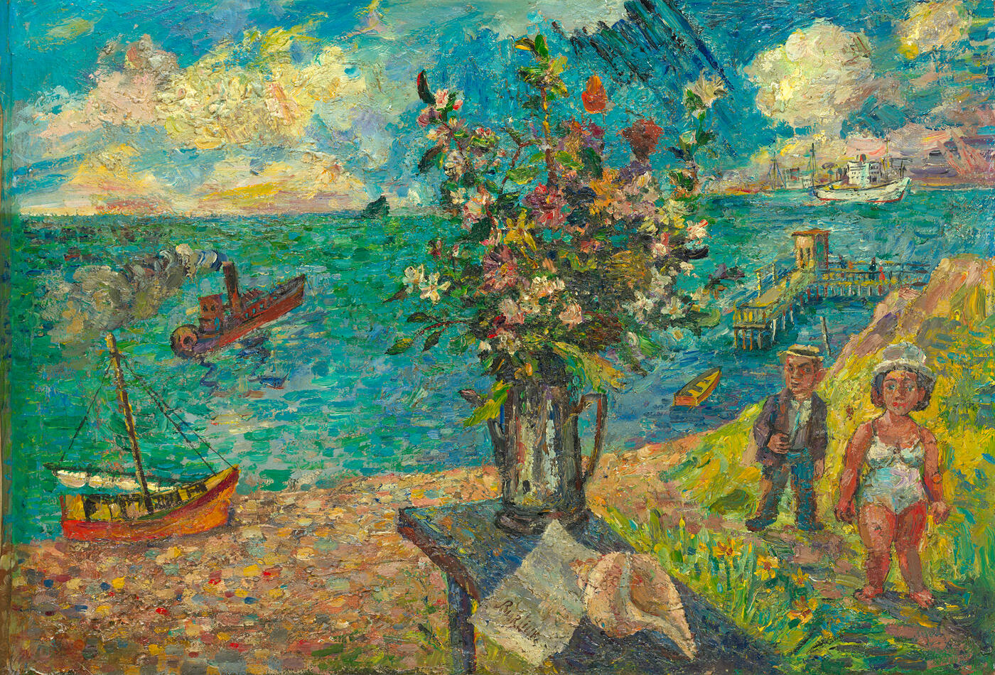 Harbour Scene with Still Life and the Burliuk Family