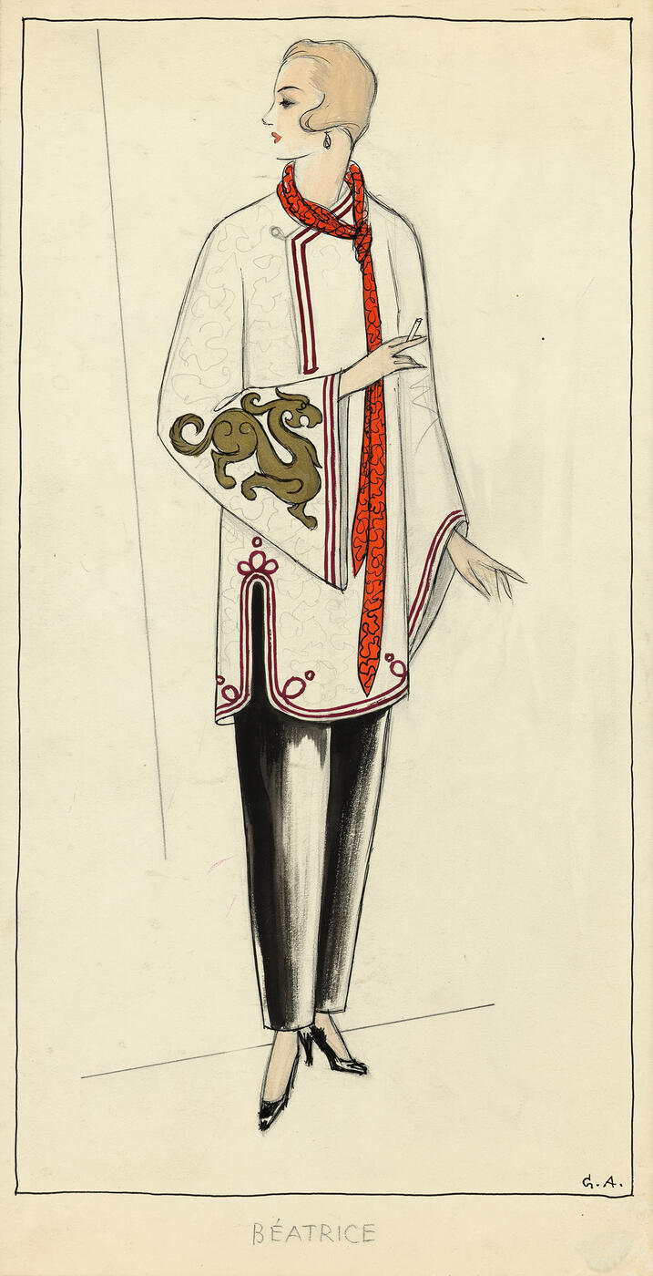 Beatrice in a Trouser Suit, Costume Design for the Film ''Les amants de Montparnasse'' by Jacques Becker