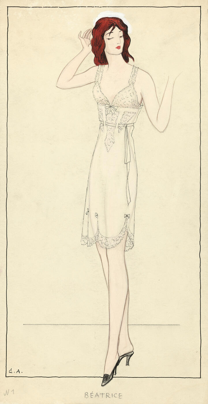Beatrice in Négligé, Costume Design for the Film ''Les amants de Montparnasse'' by Jacques Becker