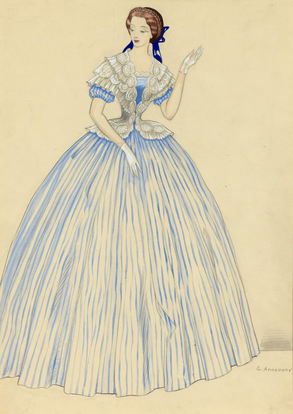Lady in a Blue Gown, Costume Design for the Film "La Signora Dalle Camelie" by Carmine Gallone