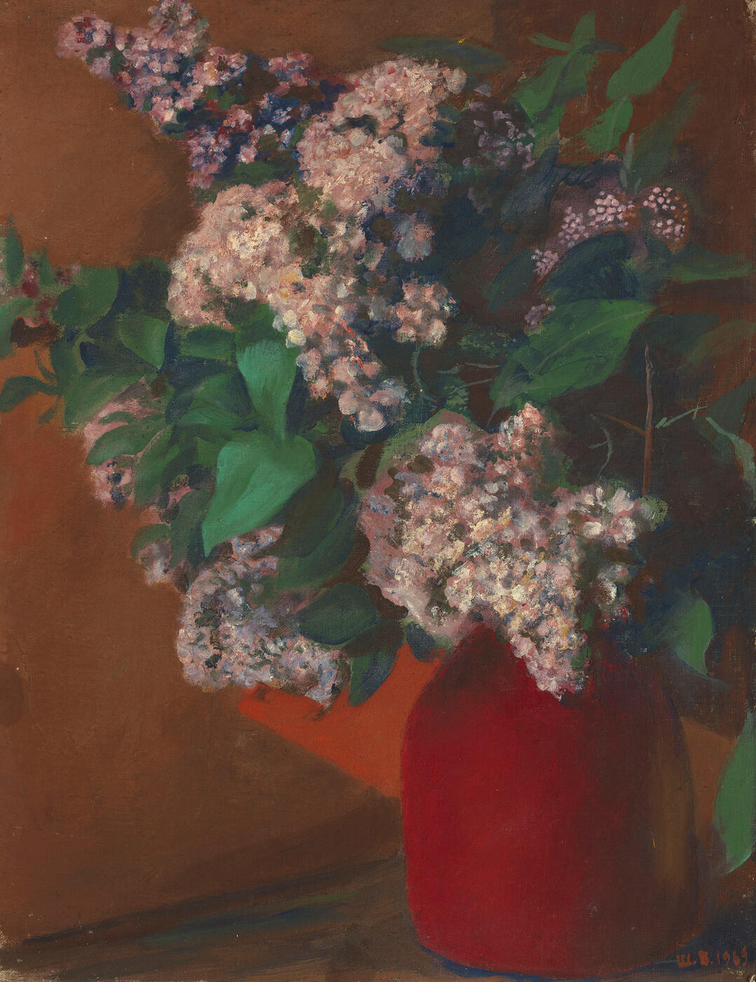 Lilacs in a Red Vase
