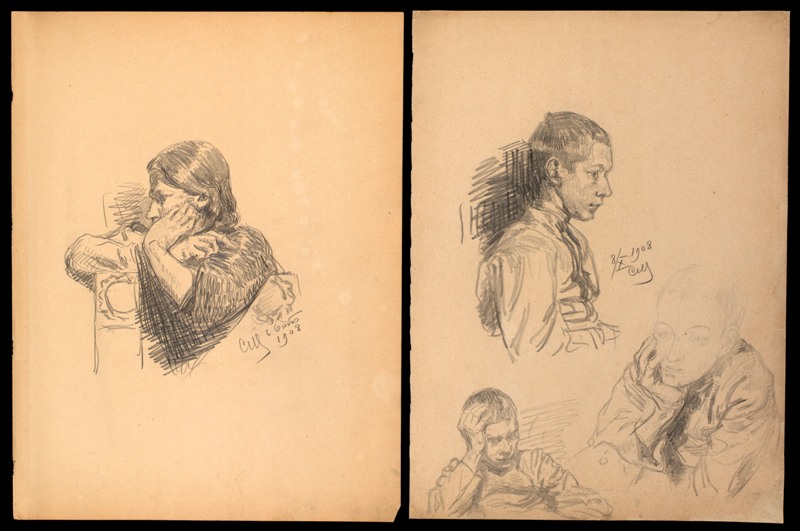 Three Studies of Children, with a Study of a Horseman on the reverse