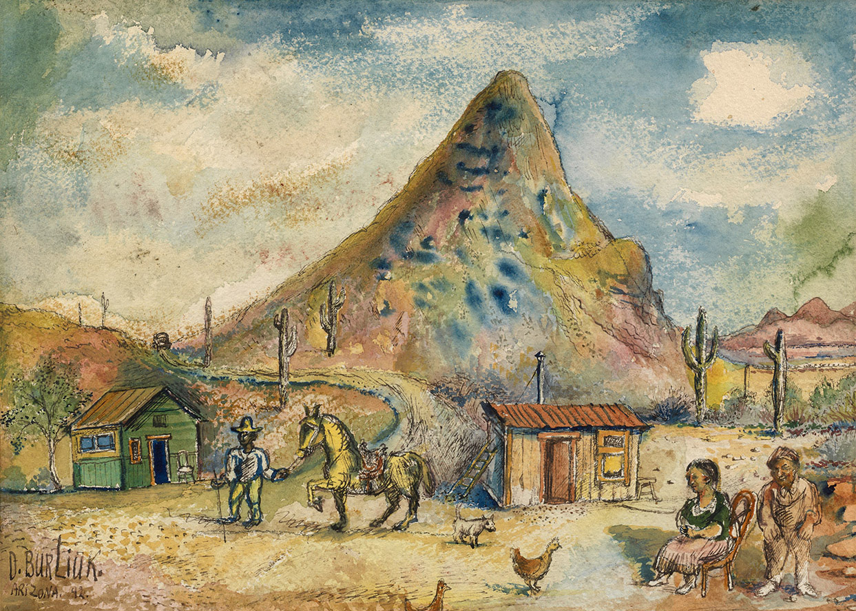 Village Scene and Mountain Landscape