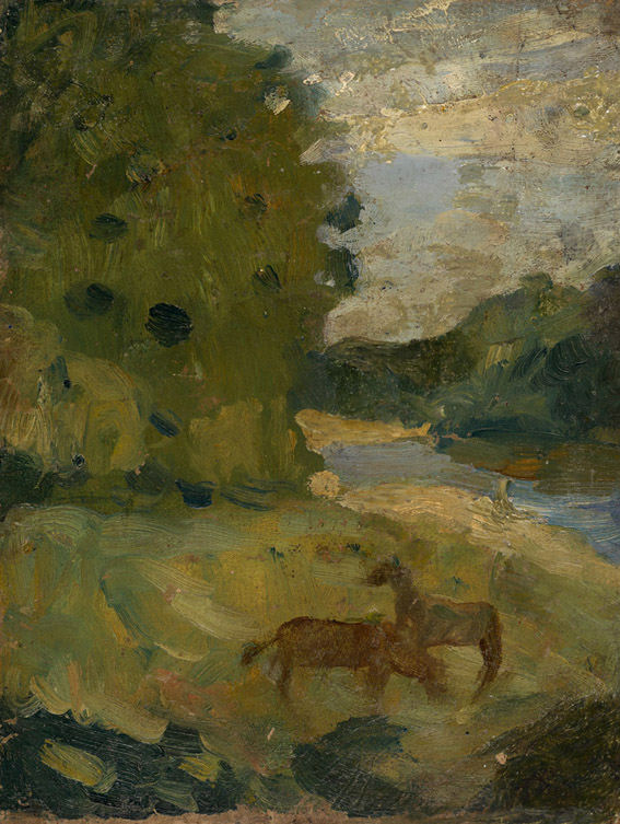 Moonlit Sea, Two Horses by the River, Corrida </i>and<i> Gathering Flowers
