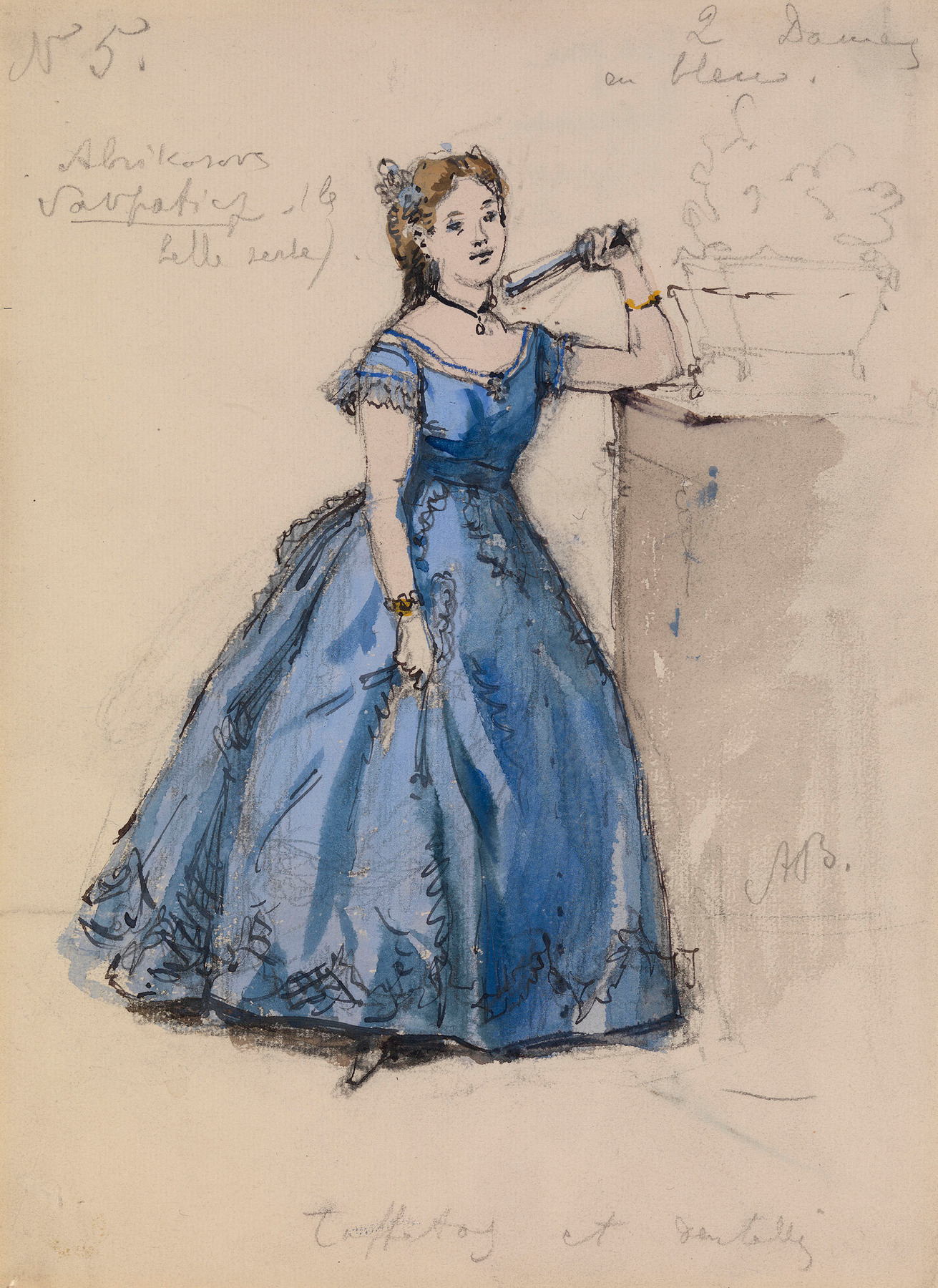 Costume Design for a Lady-in-Waiting in "Sleeping Beauty" </i>and<i> Costume Design "Dames en bleu", </i>two works<i>,