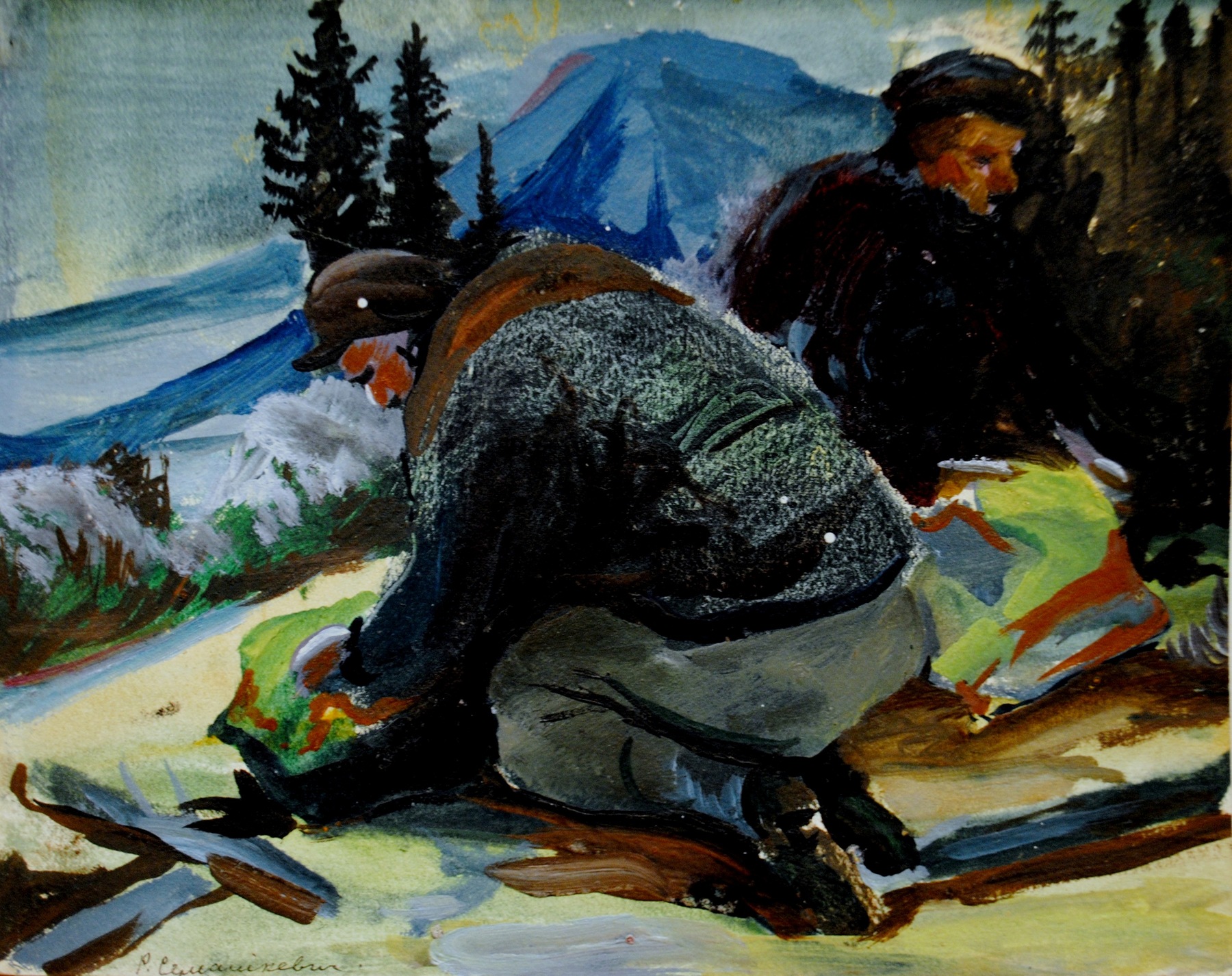 Fishing on the Northern Sosva River, Hunters at Rest and Kindling a Fire, from the "Pripolyarnyi Ural" Series