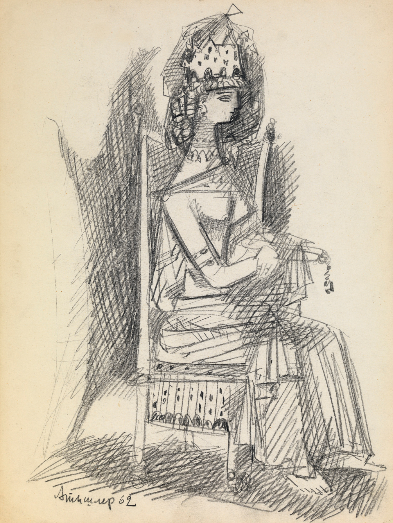 Seated Woman in a Costume and Woman in a Headdress,  two works