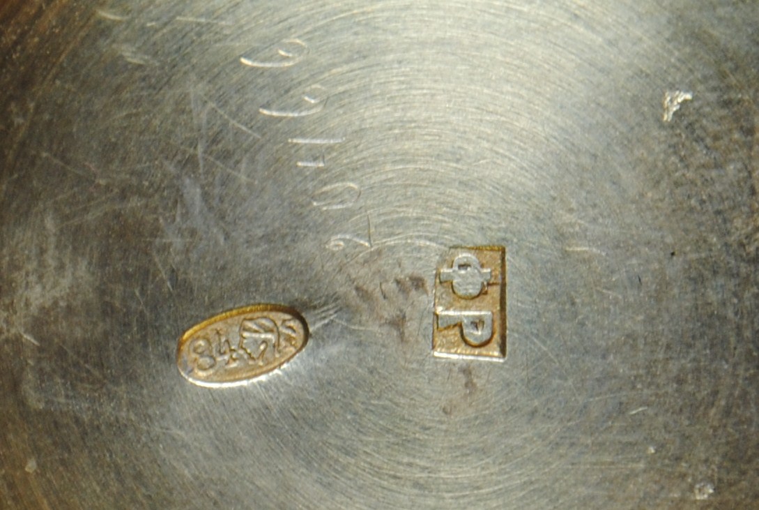 MAKER’S MARK OF FEODOR RÜCKERT, MOSCOW, 1899–1908, 84 STANDARD, SCRATCHED INVENTORY NUMBER 20466