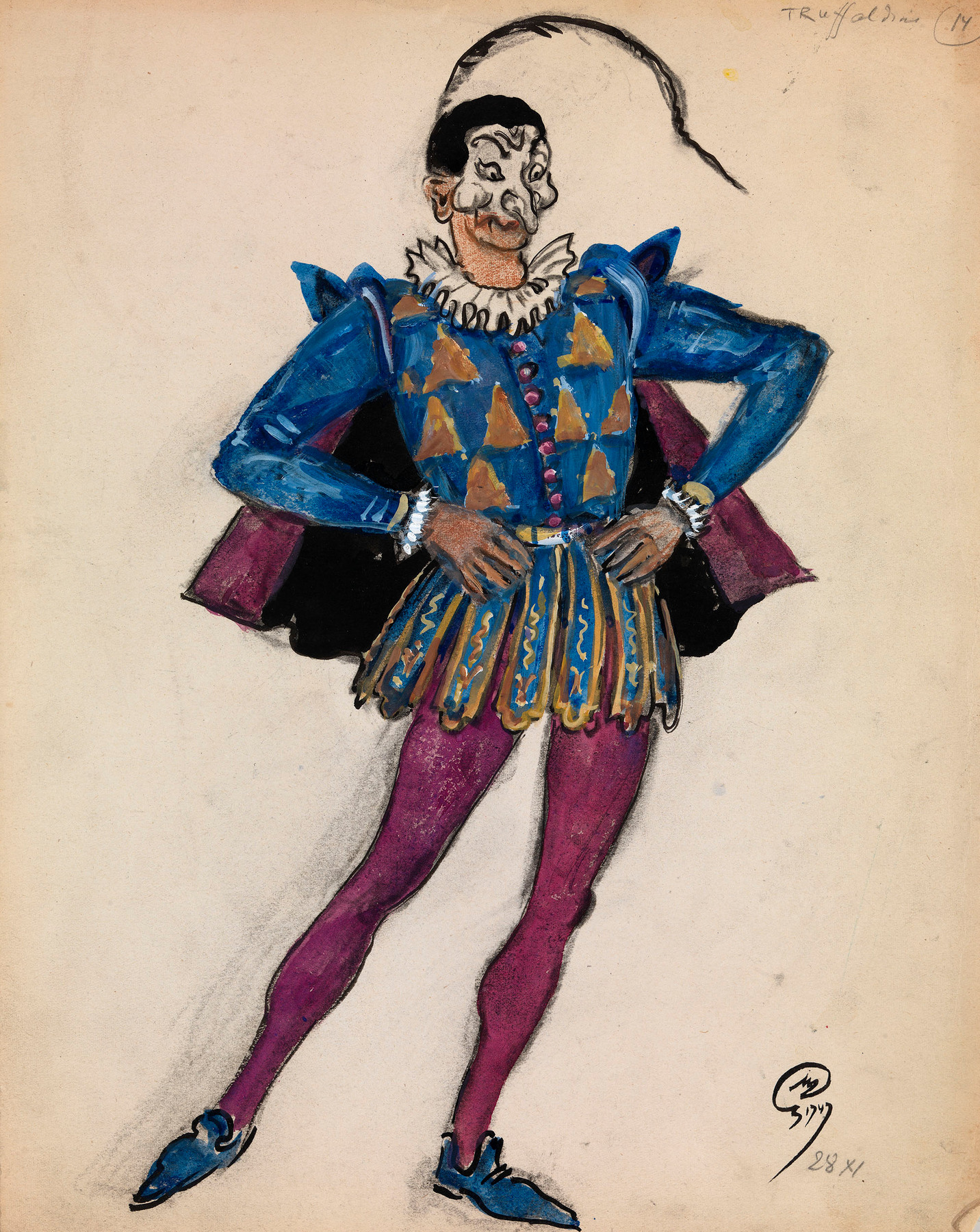 A Group of Four Costume Designs for the Opera  “The Love for Three Oranges”