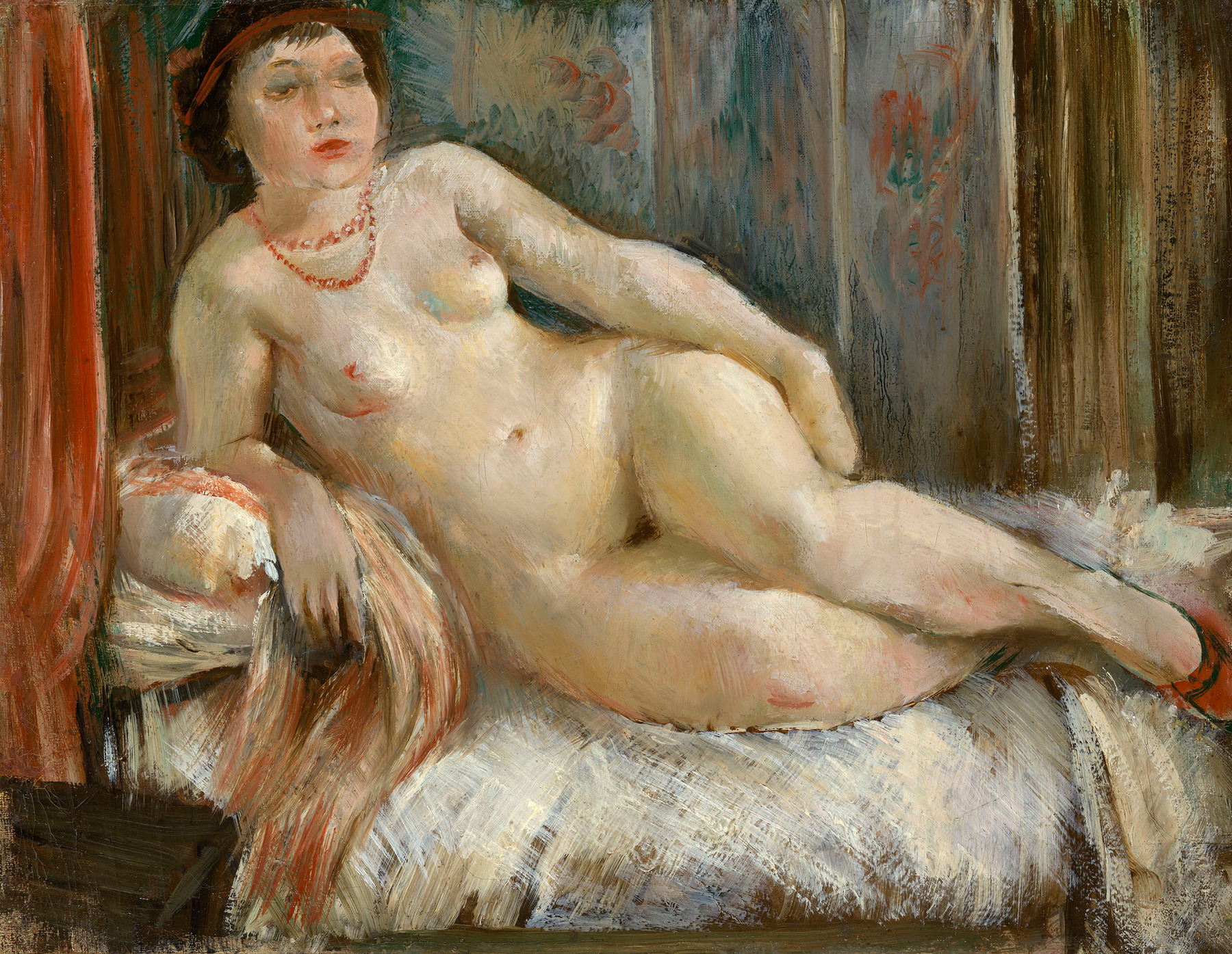 Reclining Nude with Red Necklace