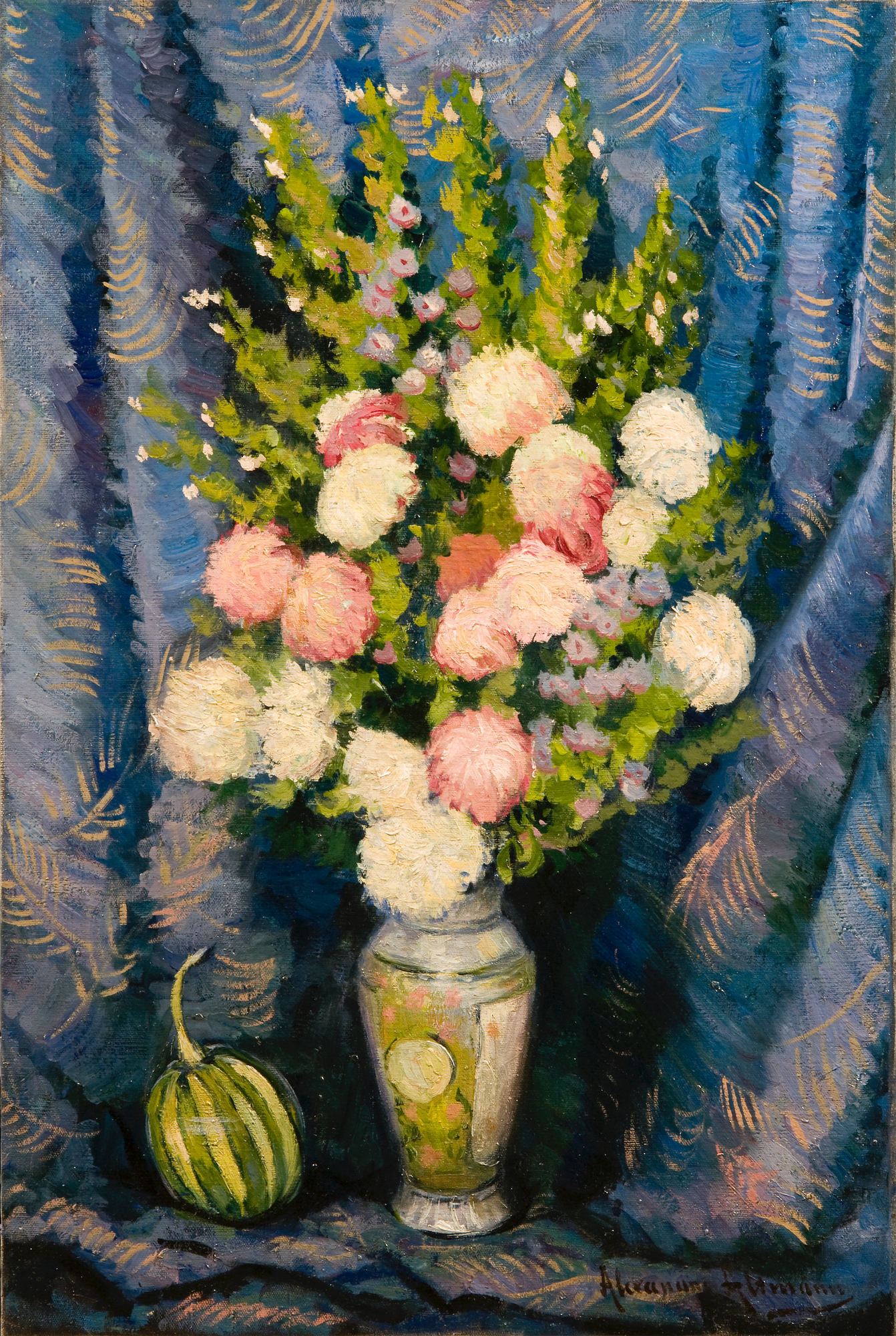 Still Life with Chrysanthemums and Melon