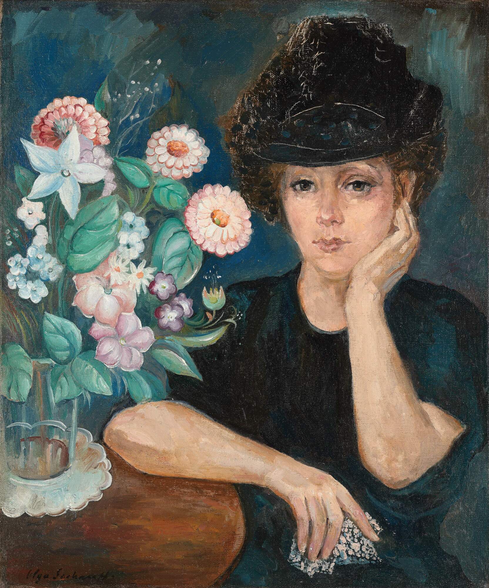 Self-Portrait with Flowers