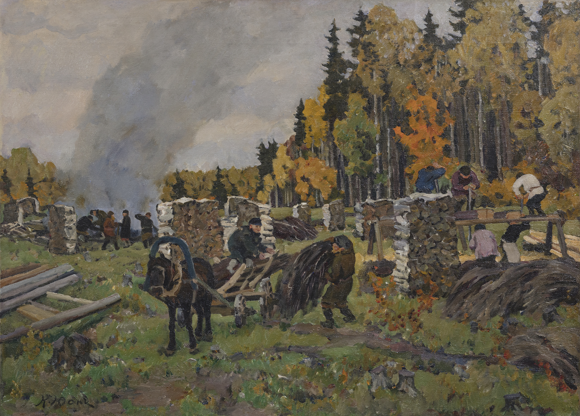 Working in the Forest. Autumn, Ligachevo, c. 1913