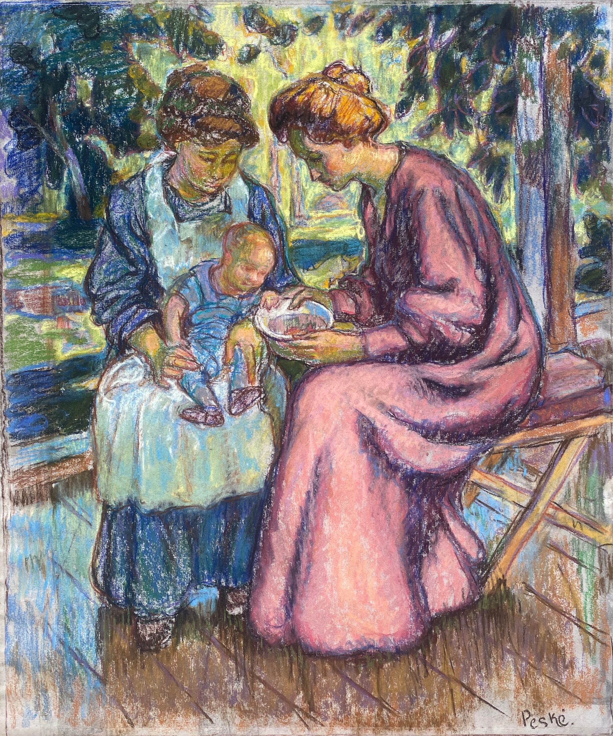 Two Women with a Child in the Garden