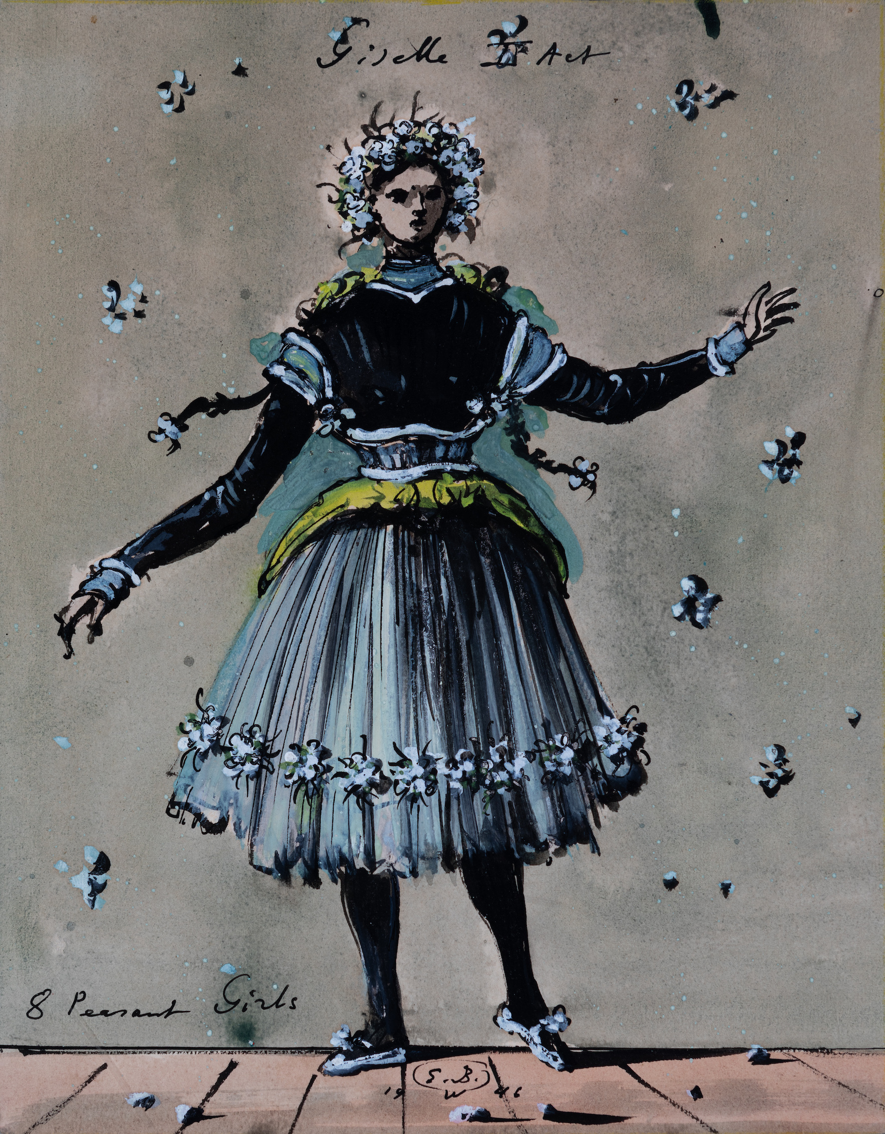 Costume Design for a Peasant Girl in "Giselle" and Design for "Happy Easter"