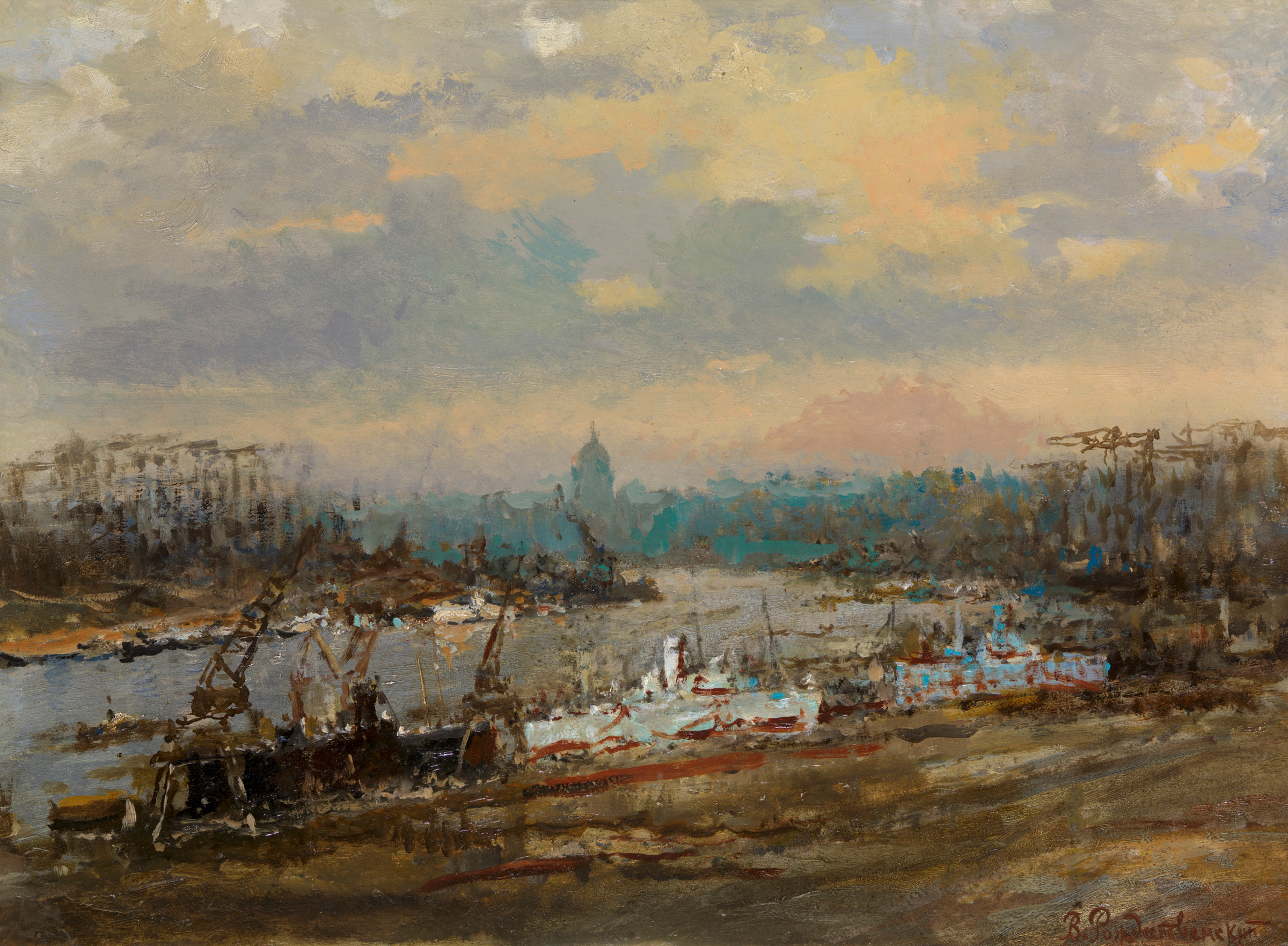 View of a Port in Leningrad.